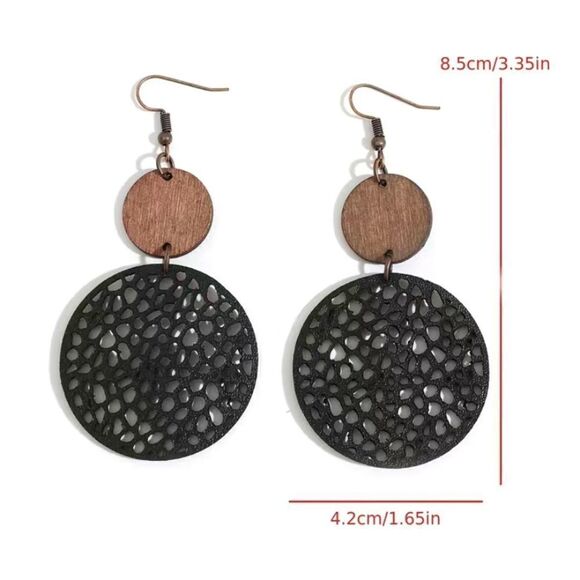 ✨🆕🔅BoHo Bohemian PU Leather Hollow Out Round Drop Earrings🔅✨ - Picture 5 of 10